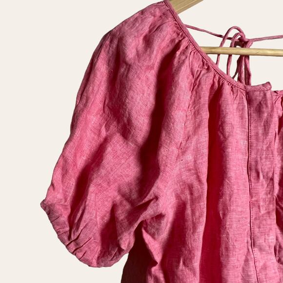 J.Crew Pink V-Back Short Sleeve Linen Top Size 0 NWT - Picture 5 of 9